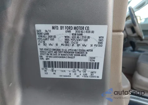 2011 Ford Escape Xlt z USA, uszkodzony, nr VIN 1FMCU0DG0BKC59227
